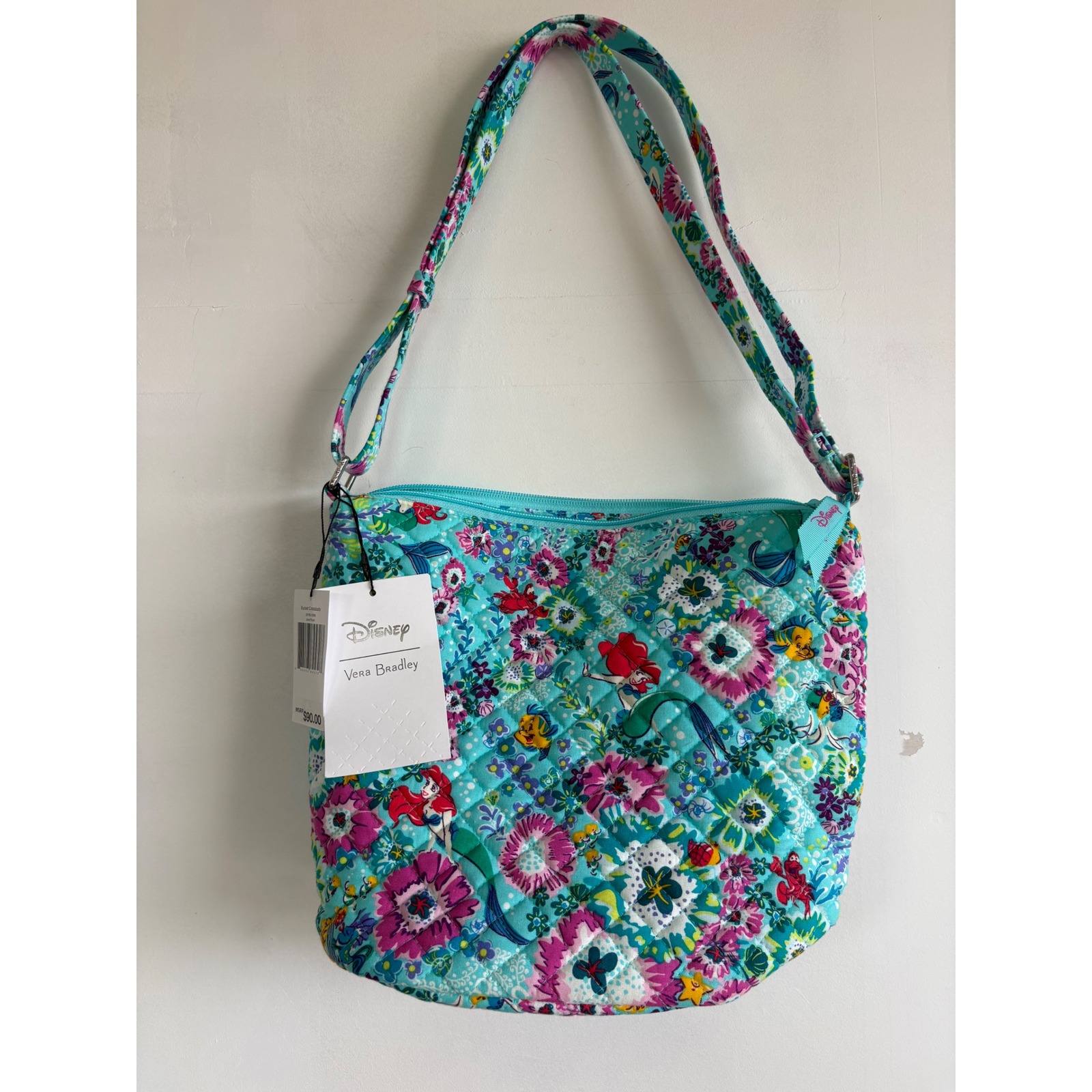 Disney Vera Bradley Little Mermaid Ariel Floral Bucket Crossbody Bag New W Tag.
